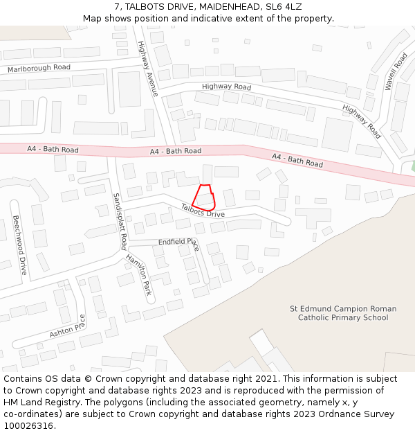 7, TALBOTS DRIVE, MAIDENHEAD, SL6 4LZ: Location map and indicative extent of plot