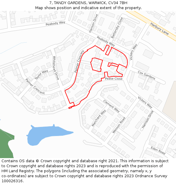 7, TANDY GARDENS, WARWICK, CV34 7BH: Location map and indicative extent of plot
