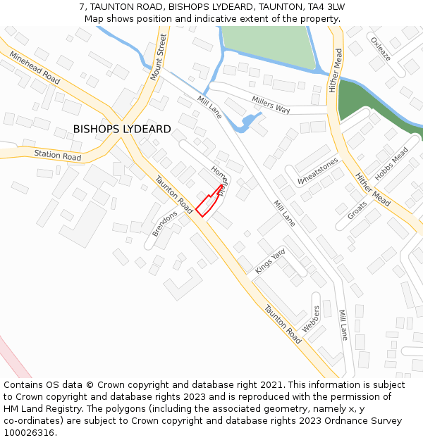 7, TAUNTON ROAD, BISHOPS LYDEARD, TAUNTON, TA4 3LW: Location map and indicative extent of plot