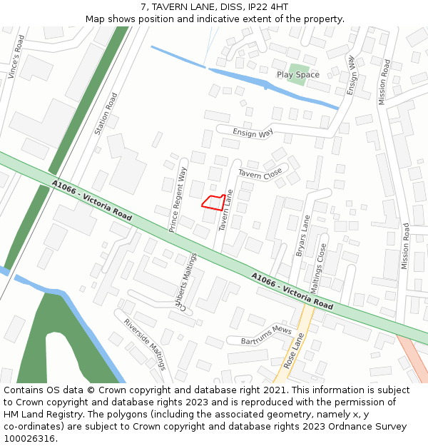 7, TAVERN LANE, DISS, IP22 4HT: Location map and indicative extent of plot