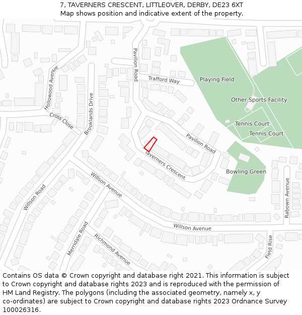 7, TAVERNERS CRESCENT, LITTLEOVER, DERBY, DE23 6XT: Location map and indicative extent of plot