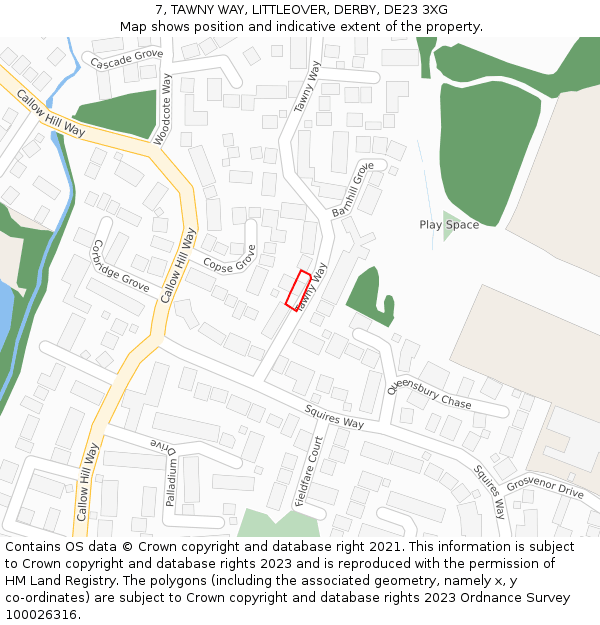 7, TAWNY WAY, LITTLEOVER, DERBY, DE23 3XG: Location map and indicative extent of plot