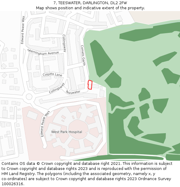 7, TEESWATER, DARLINGTON, DL2 2FW: Location map and indicative extent of plot