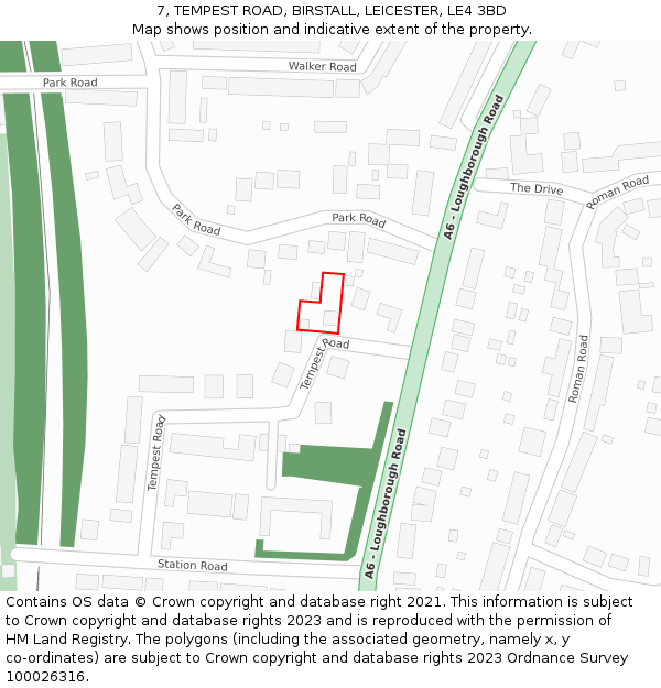 7, TEMPEST ROAD, BIRSTALL, LEICESTER, LE4 3BD: Location map and indicative extent of plot
