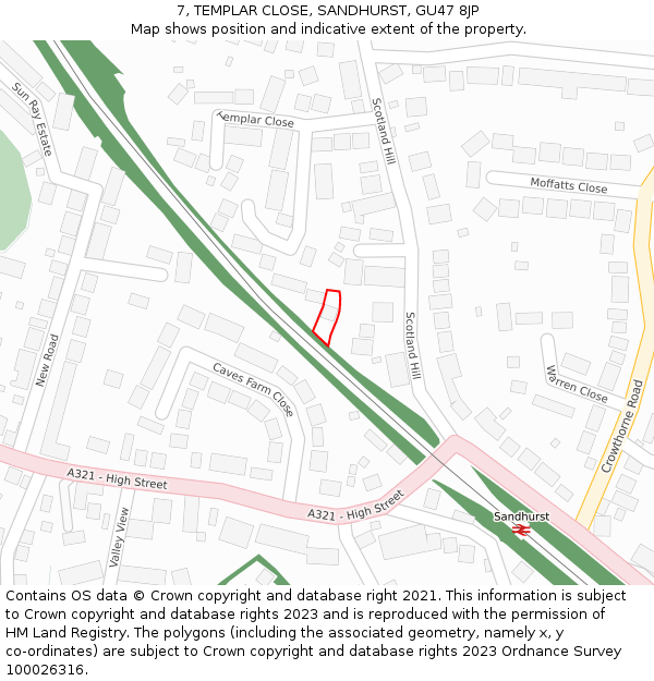 7, TEMPLAR CLOSE, SANDHURST, GU47 8JP: Location map and indicative extent of plot