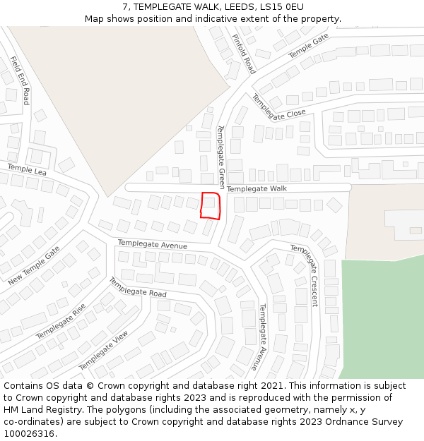 7, TEMPLEGATE WALK, LEEDS, LS15 0EU: Location map and indicative extent of plot