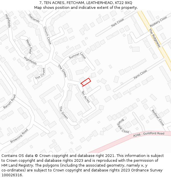 7, TEN ACRES, FETCHAM, LEATHERHEAD, KT22 9XQ: Location map and indicative extent of plot