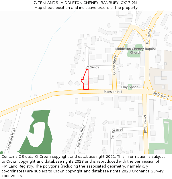 7, TENLANDS, MIDDLETON CHENEY, BANBURY, OX17 2NL: Location map and indicative extent of plot