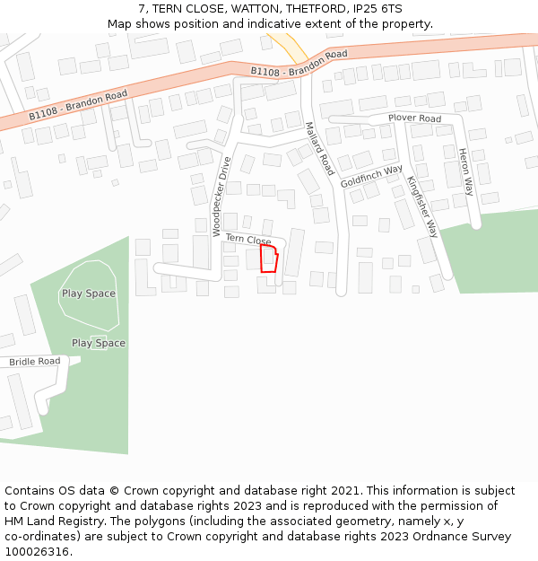 7, TERN CLOSE, WATTON, THETFORD, IP25 6TS: Location map and indicative extent of plot