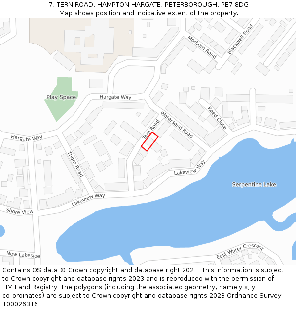 7, TERN ROAD, HAMPTON HARGATE, PETERBOROUGH, PE7 8DG: Location map and indicative extent of plot