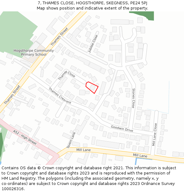 7, THAMES CLOSE, HOGSTHORPE, SKEGNESS, PE24 5PJ: Location map and indicative extent of plot