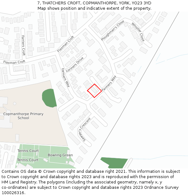 7, THATCHERS CROFT, COPMANTHORPE, YORK, YO23 3YD: Location map and indicative extent of plot