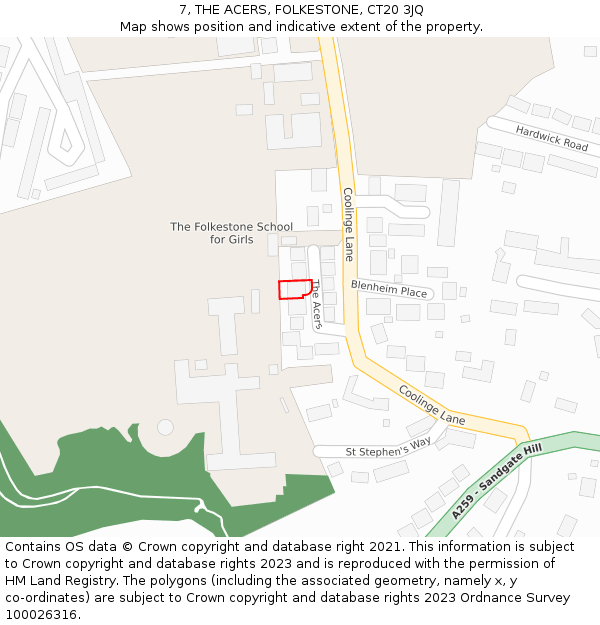 7, THE ACERS, FOLKESTONE, CT20 3JQ: Location map and indicative extent of plot