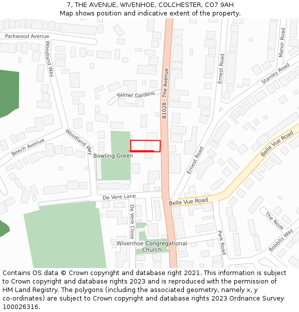 7, THE AVENUE, WIVENHOE, COLCHESTER, CO7 9AH: Location map and indicative extent of plot