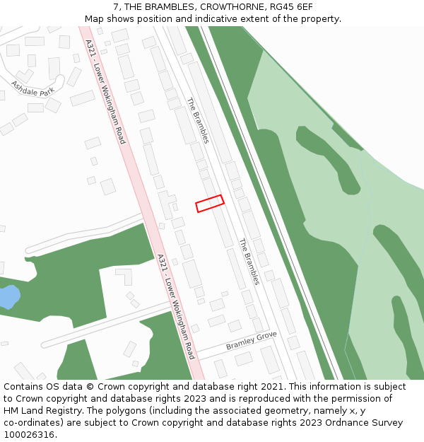 7, THE BRAMBLES, CROWTHORNE, RG45 6EF: Location map and indicative extent of plot