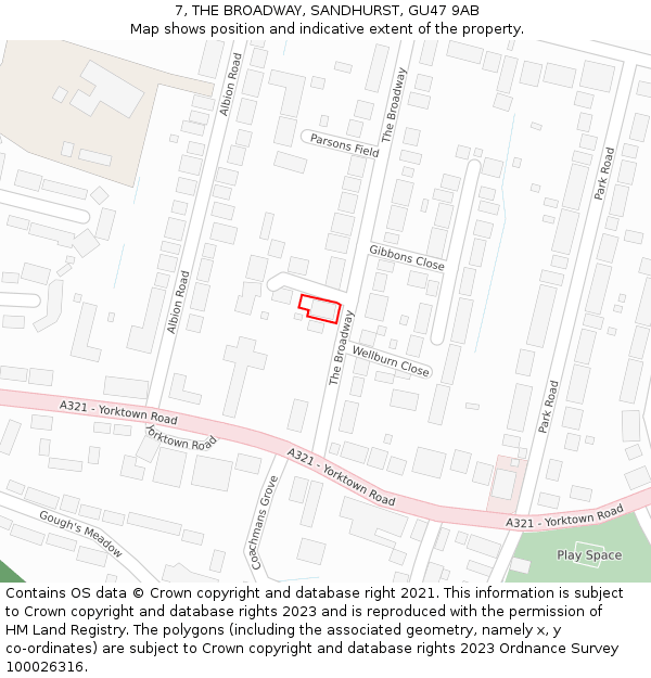 7, THE BROADWAY, SANDHURST, GU47 9AB: Location map and indicative extent of plot
