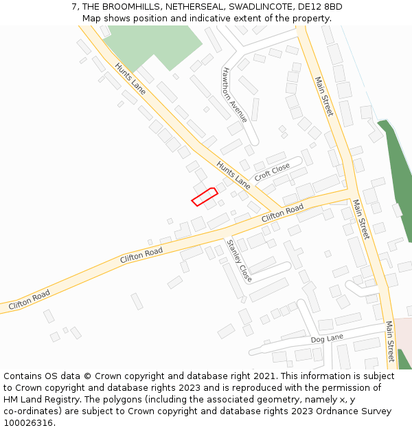 7, THE BROOMHILLS, NETHERSEAL, SWADLINCOTE, DE12 8BD: Location map and indicative extent of plot