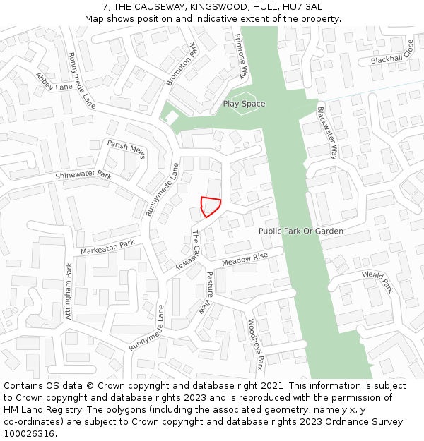 7, THE CAUSEWAY, KINGSWOOD, HULL, HU7 3AL: Location map and indicative extent of plot