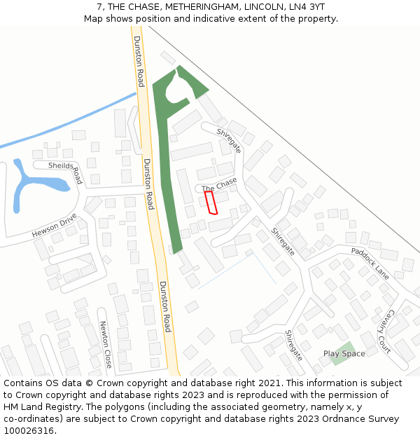 7, THE CHASE, METHERINGHAM, LINCOLN, LN4 3YT: Location map and indicative extent of plot
