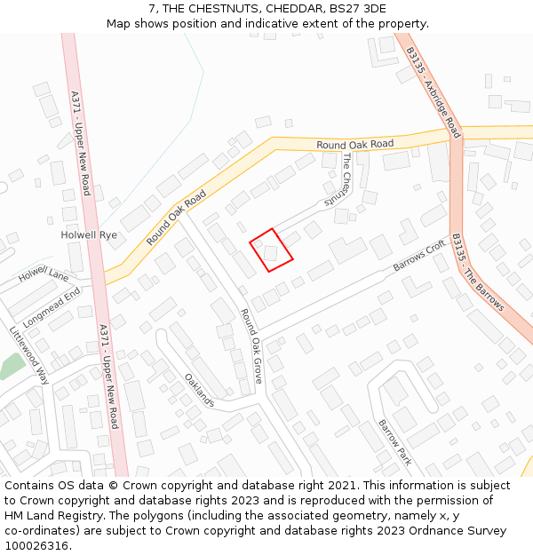 7, THE CHESTNUTS, CHEDDAR, BS27 3DE: Location map and indicative extent of plot