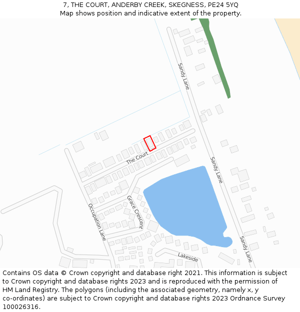 7, THE COURT, ANDERBY CREEK, SKEGNESS, PE24 5YQ: Location map and indicative extent of plot