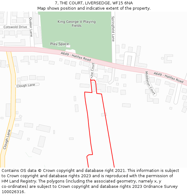 7, THE COURT, LIVERSEDGE, WF15 6NA: Location map and indicative extent of plot