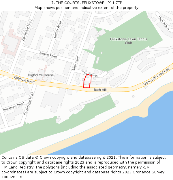 7, THE COURTS, FELIXSTOWE, IP11 7TP: Location map and indicative extent of plot