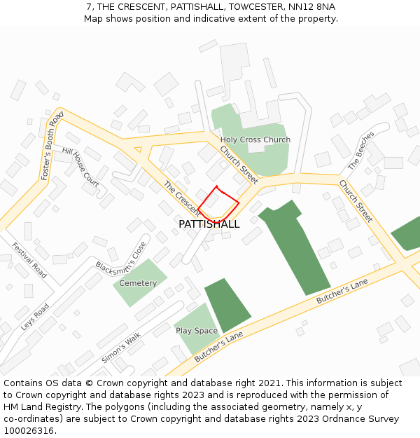 7, THE CRESCENT, PATTISHALL, TOWCESTER, NN12 8NA: Location map and indicative extent of plot
