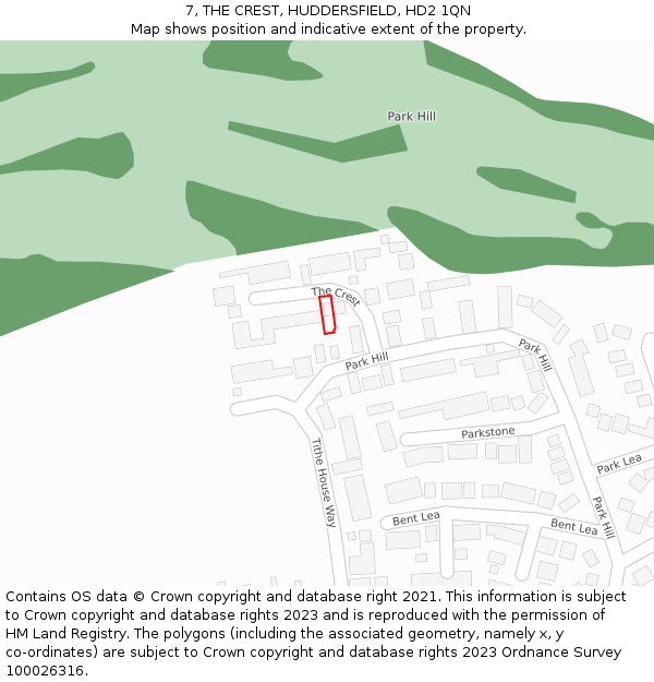 7, THE CREST, HUDDERSFIELD, HD2 1QN: Location map and indicative extent of plot