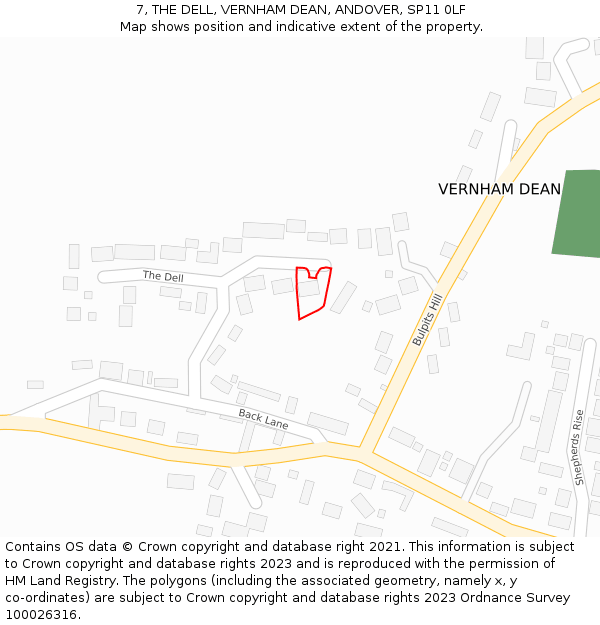 7, THE DELL, VERNHAM DEAN, ANDOVER, SP11 0LF: Location map and indicative extent of plot