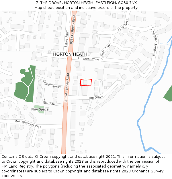 7, THE DROVE, HORTON HEATH, EASTLEIGH, SO50 7NX: Location map and indicative extent of plot