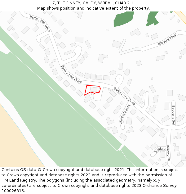 7, THE FINNEY, CALDY, WIRRAL, CH48 2LL: Location map and indicative extent of plot