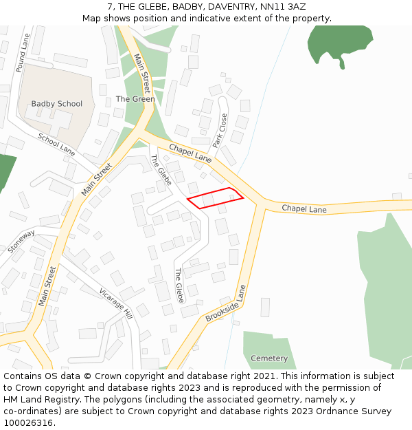 7, THE GLEBE, BADBY, DAVENTRY, NN11 3AZ: Location map and indicative extent of plot