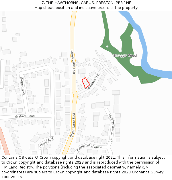 7, THE HAWTHORNS, CABUS, PRESTON, PR3 1NF: Location map and indicative extent of plot