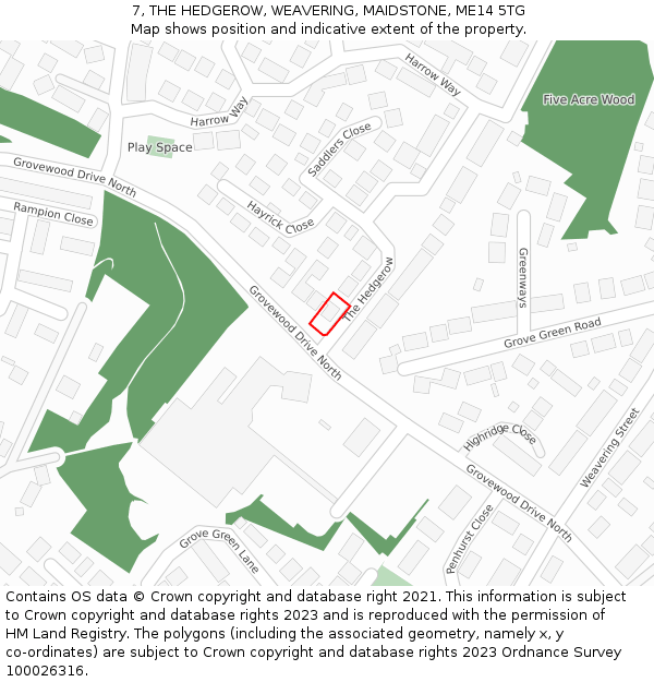 7, THE HEDGEROW, WEAVERING, MAIDSTONE, ME14 5TG: Location map and indicative extent of plot