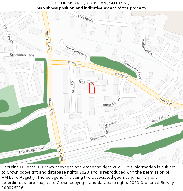 7, THE KNOWLE, CORSHAM, SN13 9NQ: Location map and indicative extent of plot