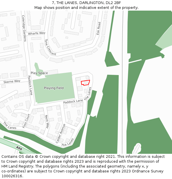 7, THE LANES, DARLINGTON, DL2 2BF: Location map and indicative extent of plot