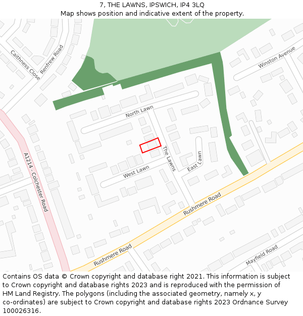 7, THE LAWNS, IPSWICH, IP4 3LQ: Location map and indicative extent of plot