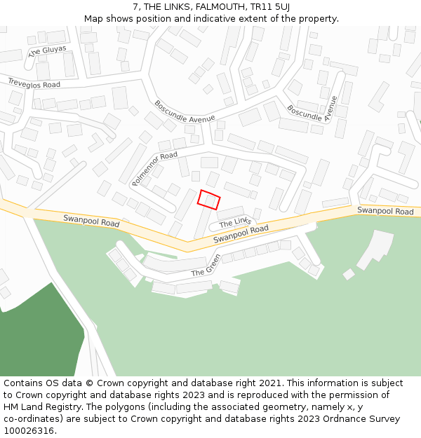 7, THE LINKS, FALMOUTH, TR11 5UJ: Location map and indicative extent of plot