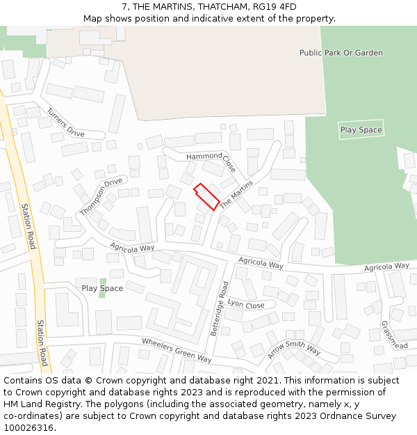 7, THE MARTINS, THATCHAM, RG19 4FD: Location map and indicative extent of plot