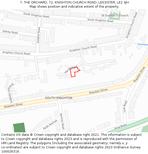 7, THE ORCHARD, 72, KNIGHTON CHURCH ROAD, LEICESTER, LE2 3JH: Location map and indicative extent of plot