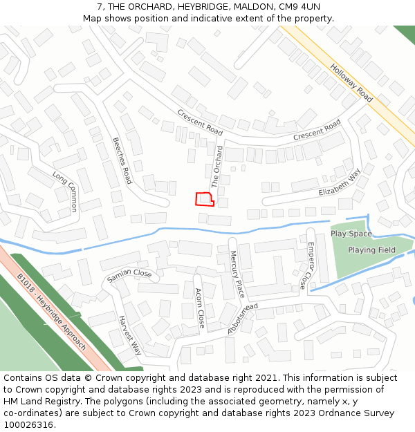 7, THE ORCHARD, HEYBRIDGE, MALDON, CM9 4UN: Location map and indicative extent of plot
