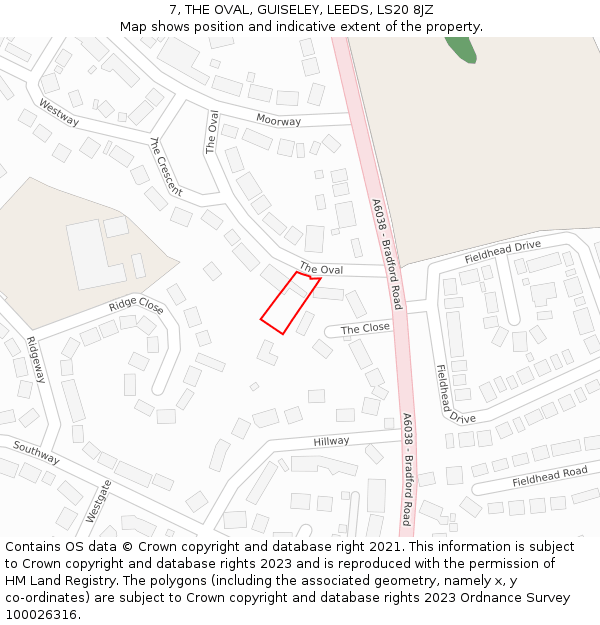 7, THE OVAL, GUISELEY, LEEDS, LS20 8JZ: Location map and indicative extent of plot