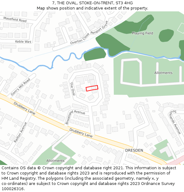 7, THE OVAL, STOKE-ON-TRENT, ST3 4HG: Location map and indicative extent of plot