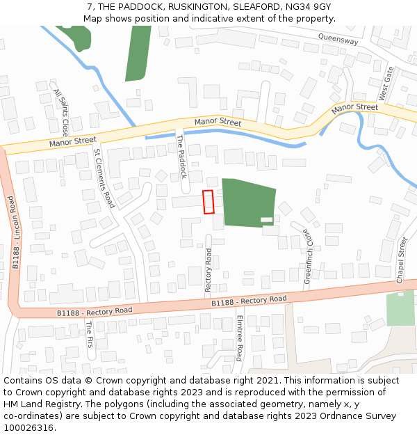 7, THE PADDOCK, RUSKINGTON, SLEAFORD, NG34 9GY: Location map and indicative extent of plot