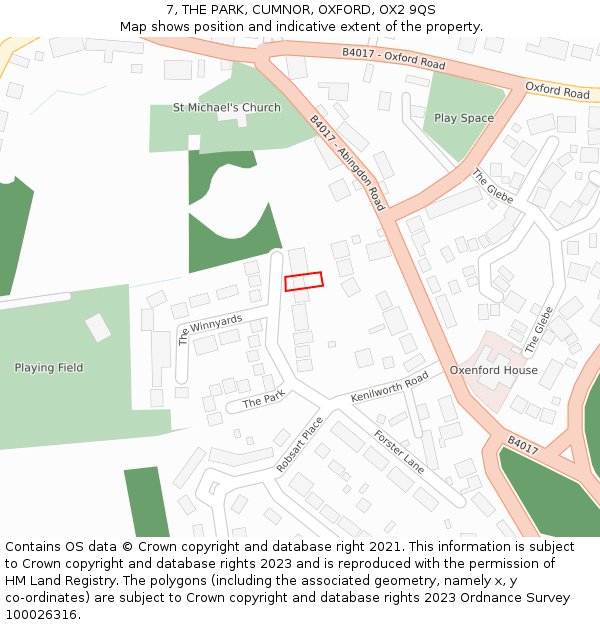 7, THE PARK, CUMNOR, OXFORD, OX2 9QS: Location map and indicative extent of plot