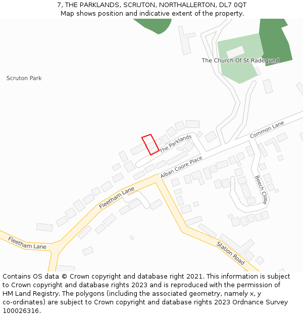 7, THE PARKLANDS, SCRUTON, NORTHALLERTON, DL7 0QT: Location map and indicative extent of plot