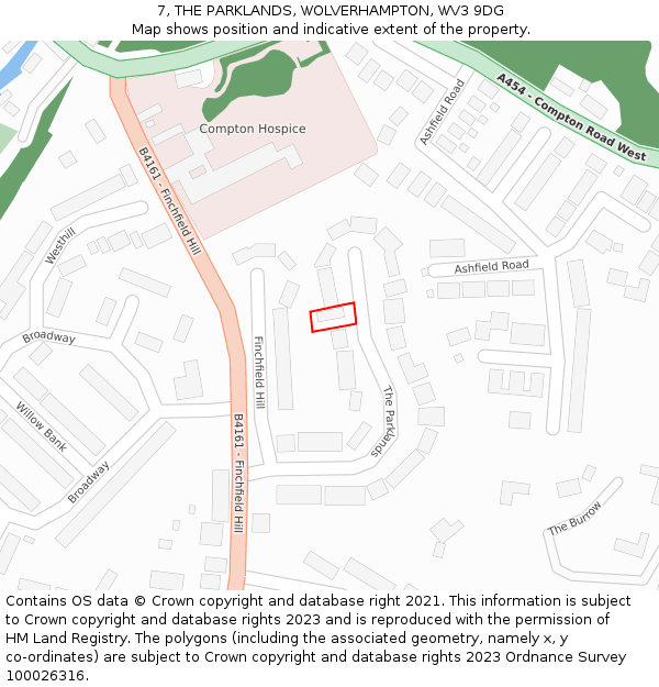 7, THE PARKLANDS, WOLVERHAMPTON, WV3 9DG: Location map and indicative extent of plot