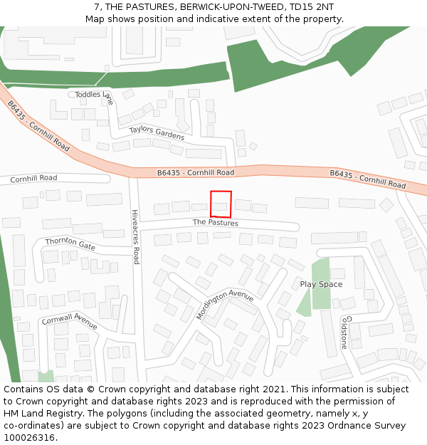 7, THE PASTURES, BERWICK-UPON-TWEED, TD15 2NT: Location map and indicative extent of plot