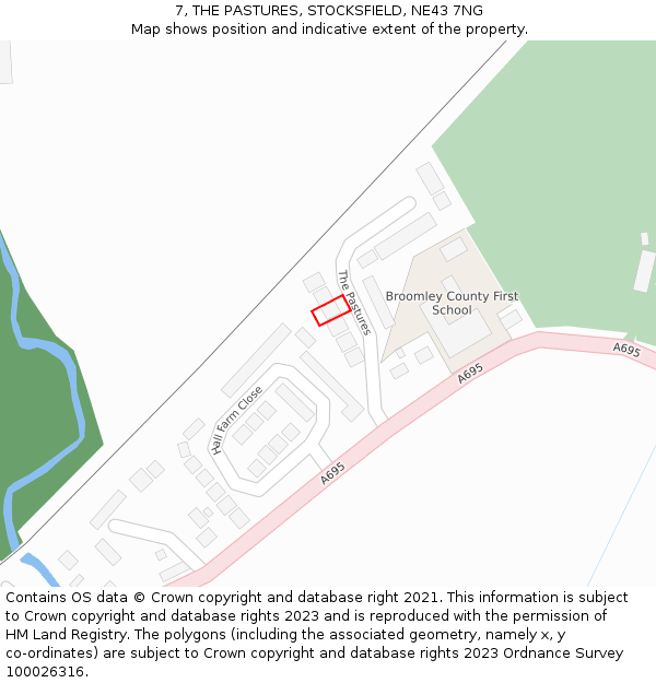 7, THE PASTURES, STOCKSFIELD, NE43 7NG: Location map and indicative extent of plot